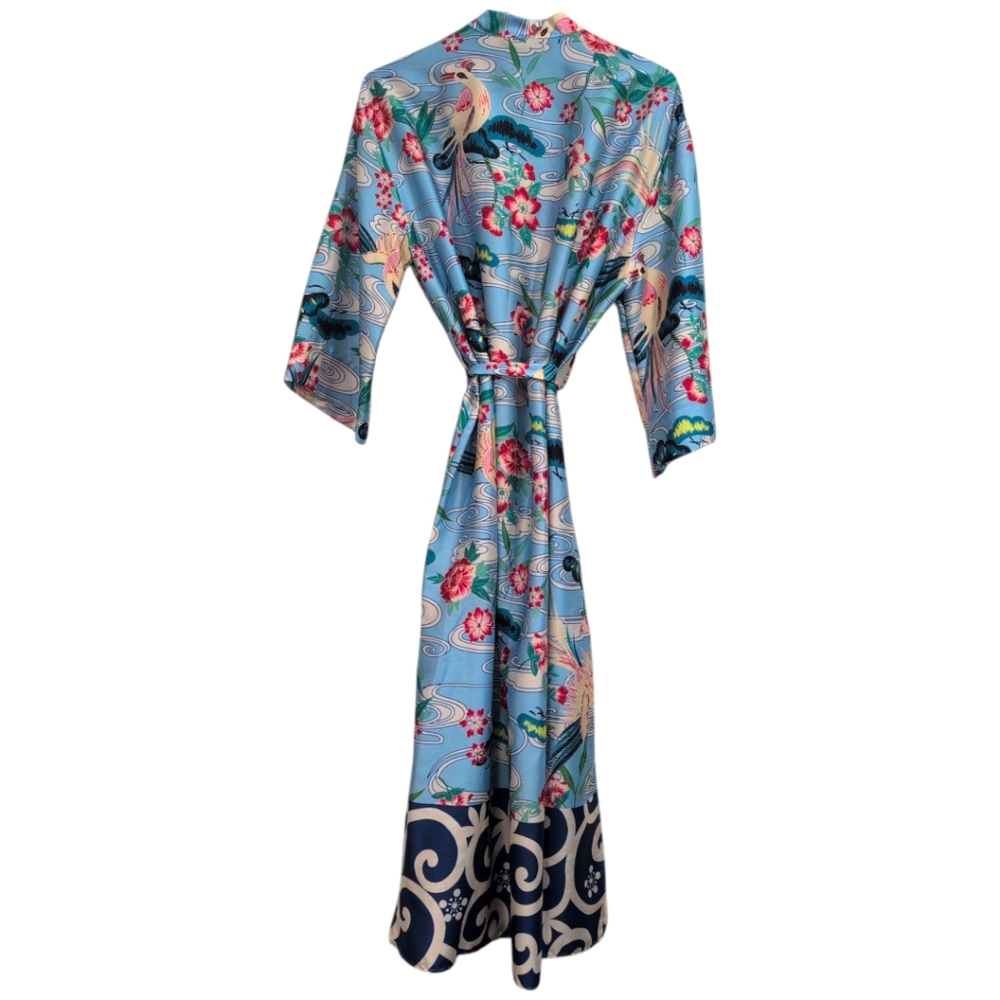 NWT Zara Women's Printed Kimono Blue Shirt Dress With Belt Medium - Picture 4 of 7